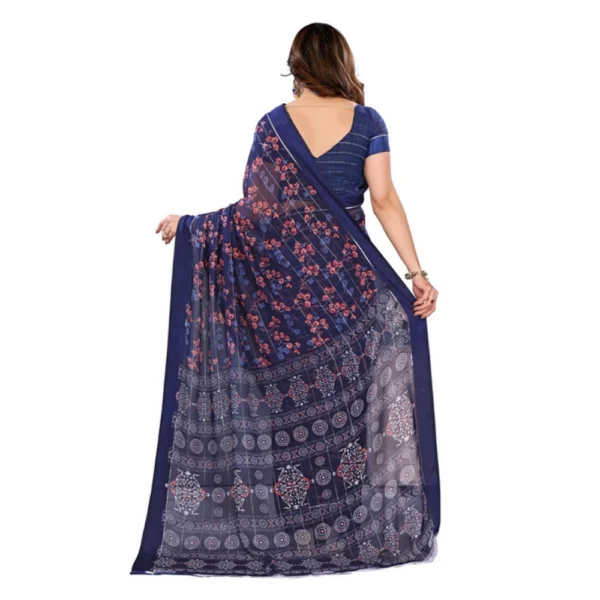 Women's Georgette Printed Saree With Unstitched Blouse 5.5Mtr (Blue) - Image 3