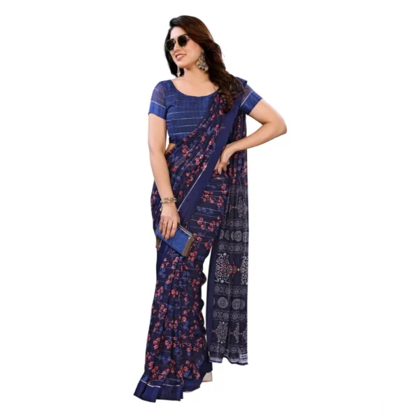 Women's Georgette Printed Saree With Unstitched Blouse 5.5Mtr (Blue) - Image 2