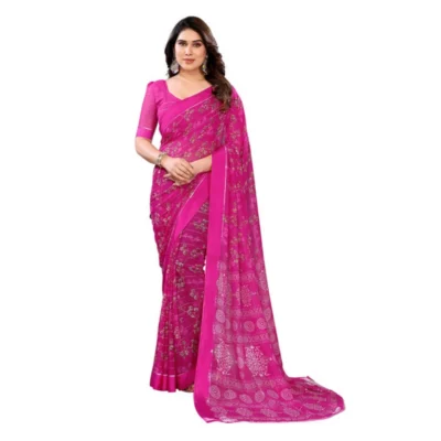 Women's Georgette Printed Saree With Unstitched Blouse 5.5Mtr (Pink)
