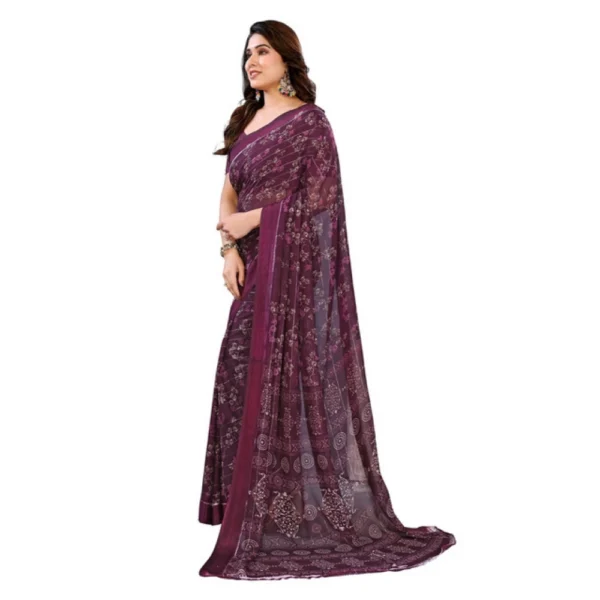 Women's Georgette Printed Saree With Unstitched Blouse 5.5Mtr (Wine) - Image 4