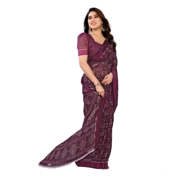 Women's Georgette Printed Saree With Unstitched Blouse 5.5Mtr (Wine) - Image 2