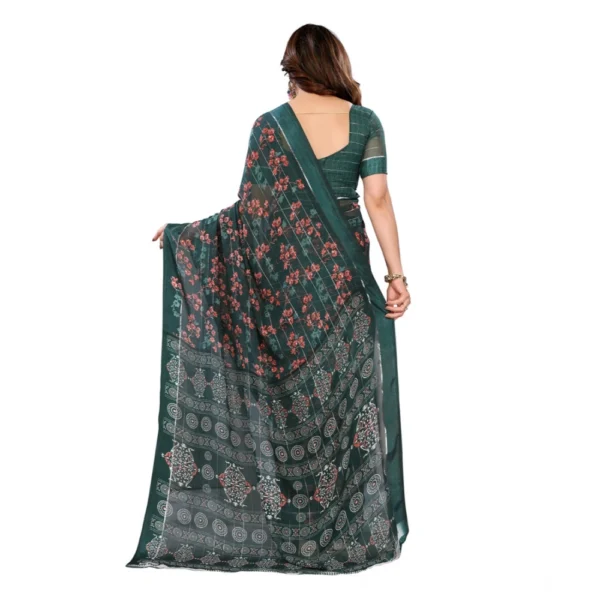 Women's Georgette Printed Saree With Unstitched Blouse 5.5Mtr (Green) - Image 3