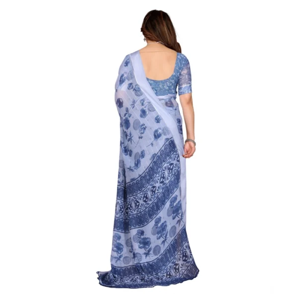 Women's Georgette Printed Saree With Unstitched Blouse 5.5Mtr (Light Blue) - Image 3