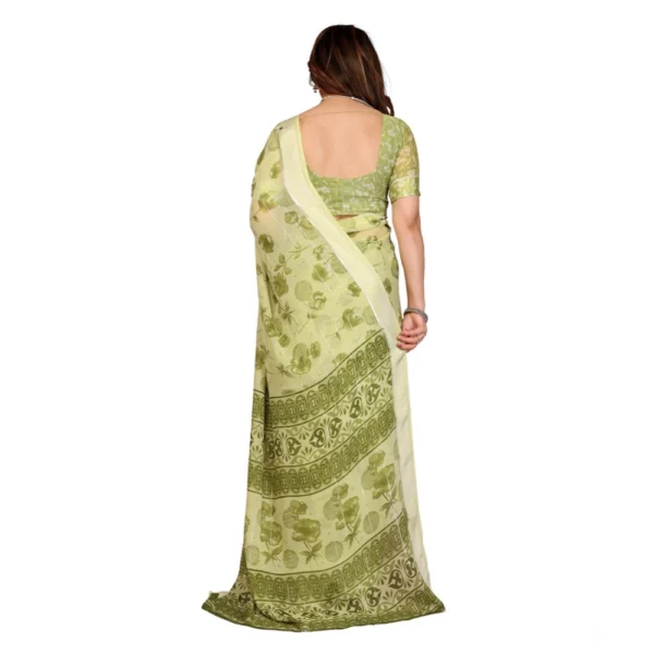 Women's Georgette Printed Saree With Unstitched Blouse 5.5Mtr (Green) - Image 3