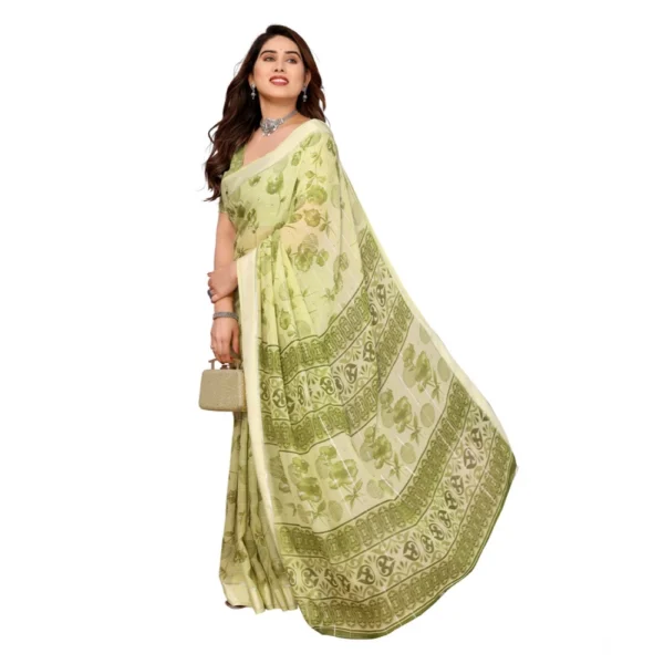 Women's Georgette Printed Saree With Unstitched Blouse 5.5Mtr (Green) - Image 2