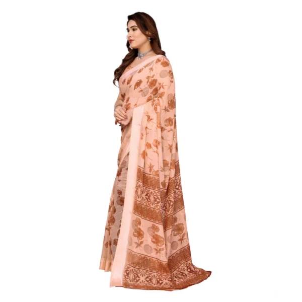 Women's Georgette Printed Saree With Unstitched Blouse 5.5Mtr (Brown) - Image 4