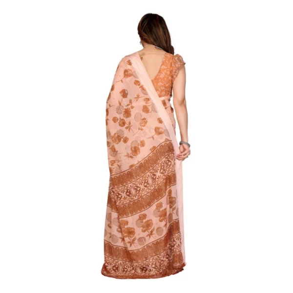 Women's Georgette Printed Saree With Unstitched Blouse 5.5Mtr (Brown) - Image 3