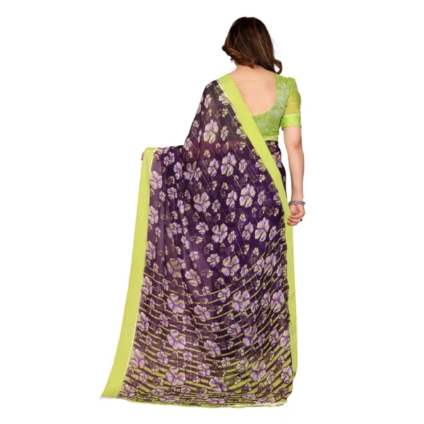 Women's Georgette Printed Saree With Unstitched Blouse 5.5Mtr (Purple) - Image 3