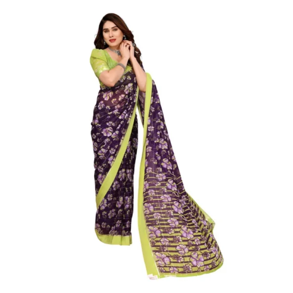 Women's Georgette Printed Saree With Unstitched Blouse 5.5Mtr (Purple) - Image 2