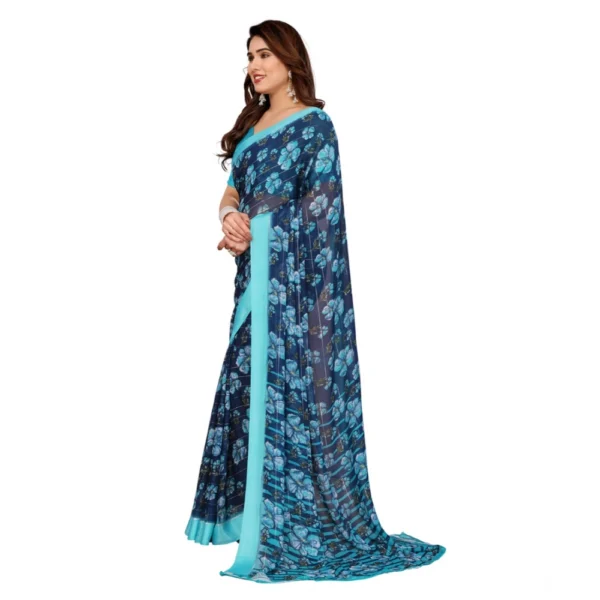 Women's Georgette Printed Saree With Unstitched Blouse 5.5Mtr (Sky Blue) - Image 4