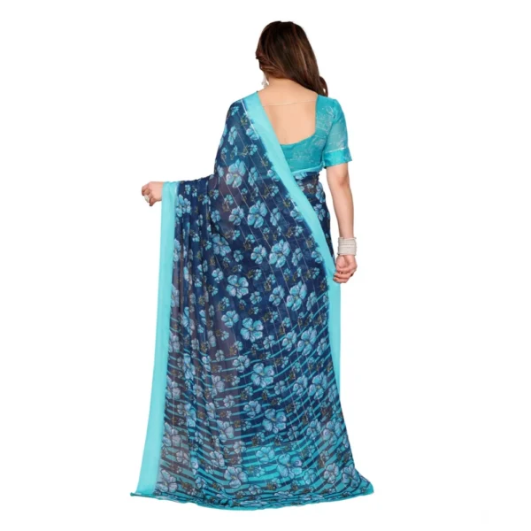 Women's Georgette Printed Saree With Unstitched Blouse 5.5Mtr (Sky Blue) - Image 3