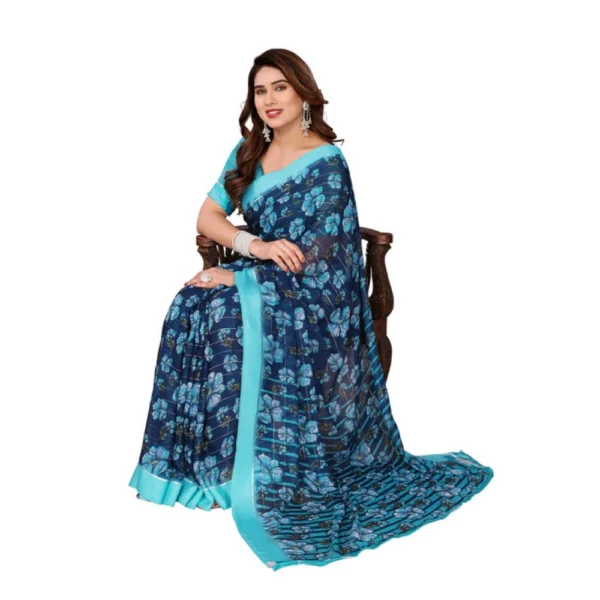 Women's Georgette Printed Saree With Unstitched Blouse 5.5Mtr (Sky Blue) - Image 2