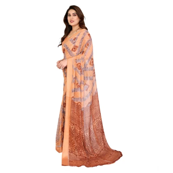 Women's Georgette Printed Saree With Unstitched Blouse 5.5Mtr (Orange) - Image 4