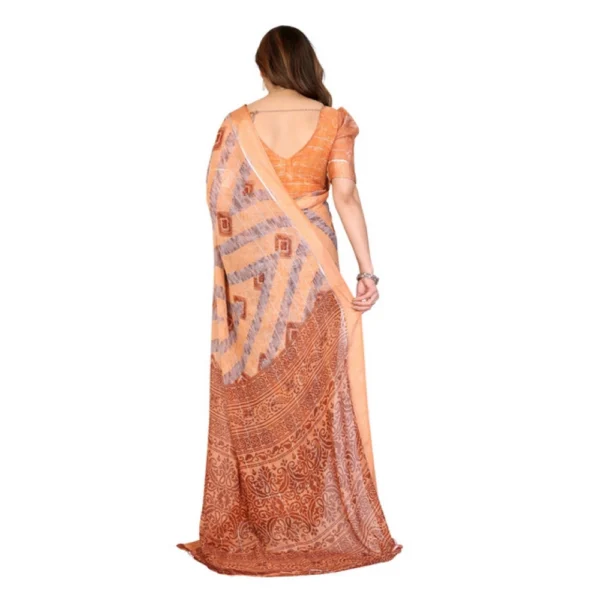 Women's Georgette Printed Saree With Unstitched Blouse 5.5Mtr (Orange) - Image 3