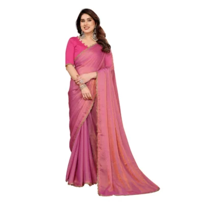 Women's Georgette Printed Saree With Unstitched Blouse 5.5Mtr (Pink)