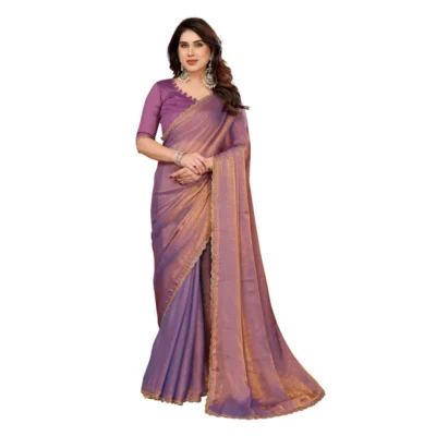 Women's Georgette Printed Saree With Unstitched Blouse 5.5Mtr (Purple)
