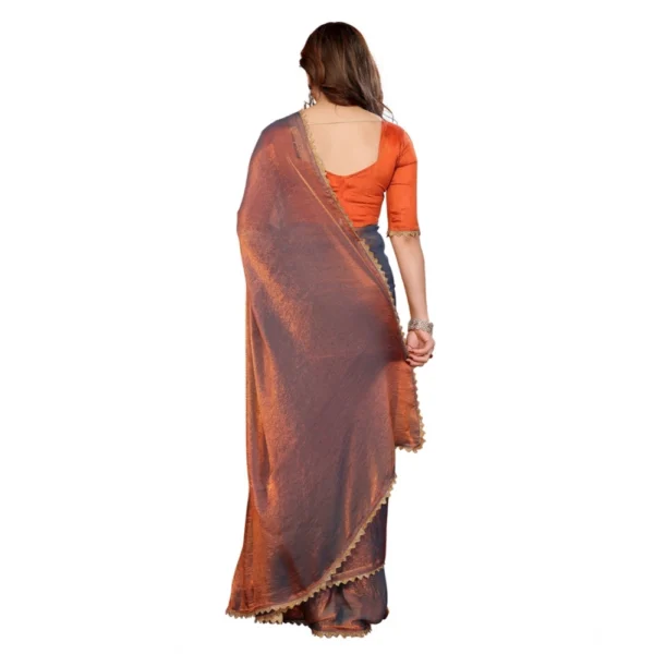Women's Georgette Printed Saree With Unstitched Blouse 5.5Mtr (Orange) - Image 3