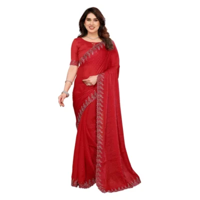 Women's Georgette Printed Saree With Unstitched Blouse 5.5Mtr (Red)