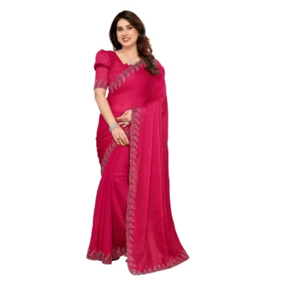 Women's Georgette Printed Saree With Unstitched Blouse 5.5Mtr (Pink)
