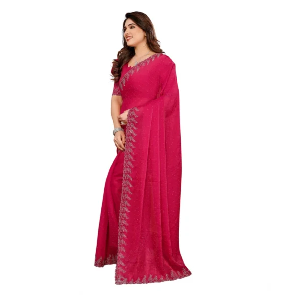Women's Georgette Printed Saree With Unstitched Blouse 5.5Mtr (Pink) - Image 4