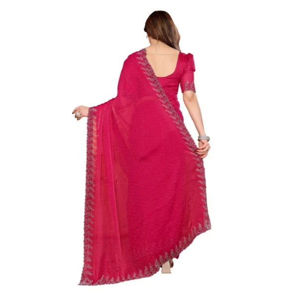 Women's Georgette Printed Saree With Unstitched Blouse 5.5Mtr (Pink) - Image 3