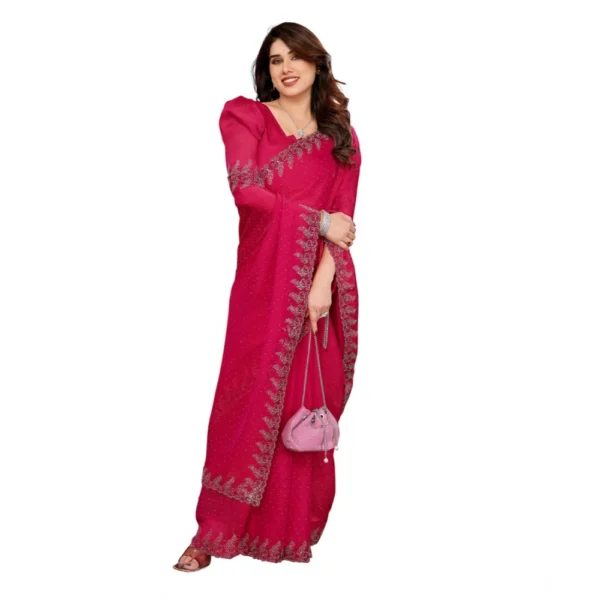 Women's Georgette Printed Saree With Unstitched Blouse 5.5Mtr (Pink) - Image 2
