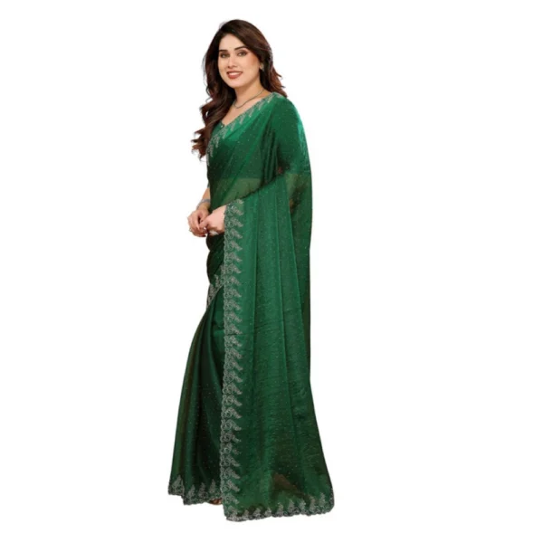 Women's Georgette Printed Saree With Unstitched Blouse 5.5Mtr (Green) - Image 4