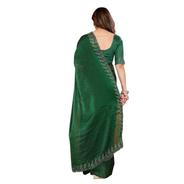 Women's Georgette Printed Saree With Unstitched Blouse 5.5Mtr (Green) - Image 3