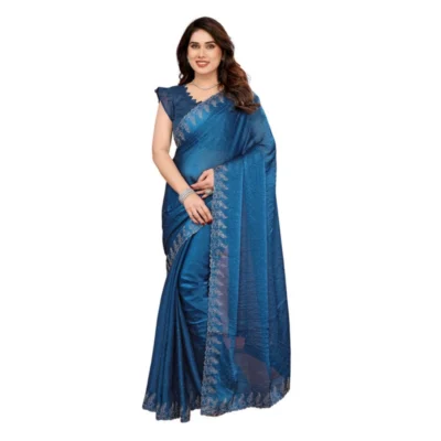 Women's Georgette Printed Saree With Unstitched Blouse 5.5Mtr (Blue)