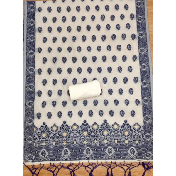 Women's Banarasi Silk Printed Unstitched Salwar Suit Material With Dupatta (Navy Blue, 3Mtrs) - Image 2