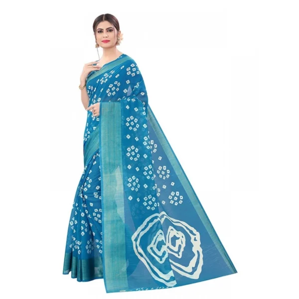 Women's Cotton Silk Bandhni Saree With Unstitched Blouse 5.5Mtr (Sky Blue) - Image 3