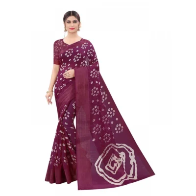 Women's Cotton Silk Bandhni Saree With Unstitched Blouse 5.5Mtr (Purple)