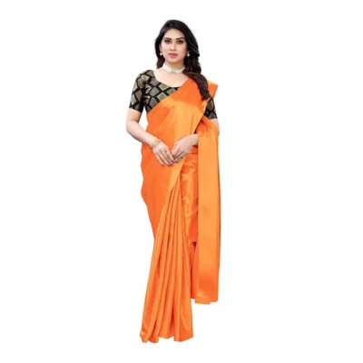 Women's Satin Printed Saree With Unstitched Blouse 5.5Mtr (Mustard)