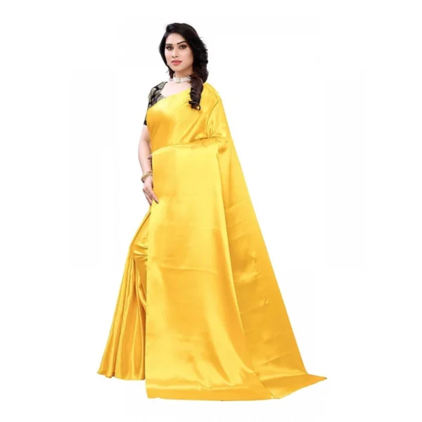 Women's Satin Printed Saree With Unstitched Blouse 5.5Mtr (Yellow) - Image 2