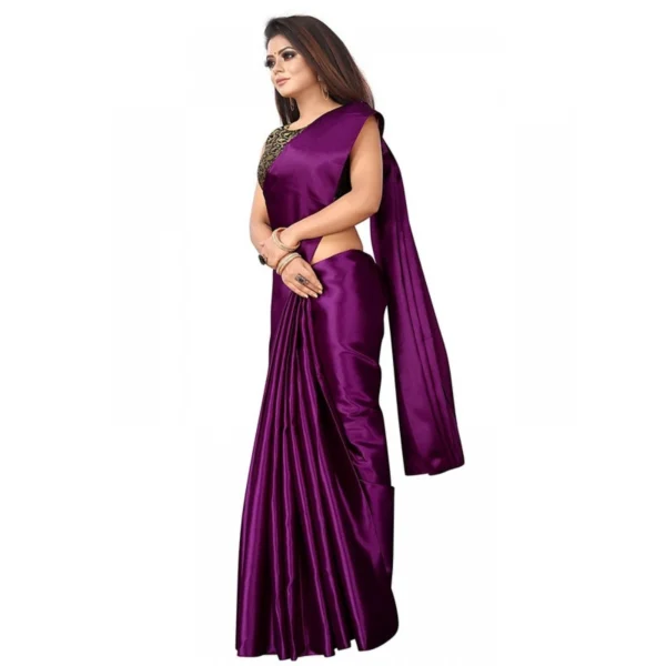 Women's Satin Printed Saree With Unstitched Blouse 5.5Mtr (Wine) - Image 3