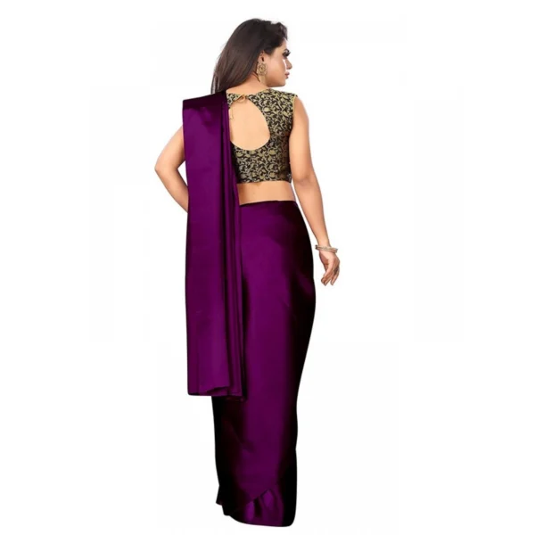 Women's Satin Printed Saree With Unstitched Blouse 5.5Mtr (Wine) - Image 2