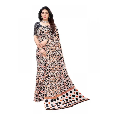 Women's Georgette Printed Saree With Unstitched Blouse 5.5Mtr (Orange)