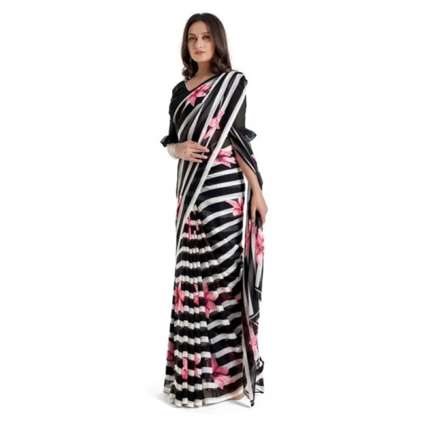 Women's Georgette Printed Saree With Unstitched Blouse 5.5Mtr (Pink) - Image 4