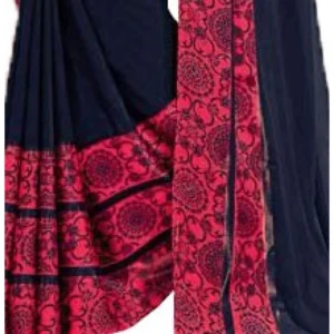 Womens Georgette Digital Printed Saree (Navy Blue, 6.25 Mtr) - Image 3