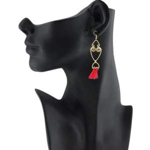 Women's Oxidized Silver plated Hook Dangler Hanging Tassel Earrings-Gold - Image 2