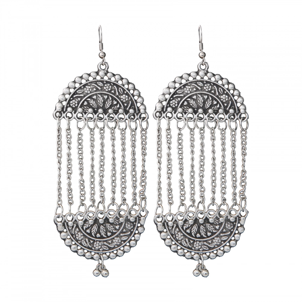 Women's Silver Plated Hook Dangler Hanging Earrings-Silver