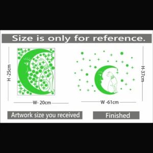 Green Galaxy Of Stars With Moon Radium Night Glow Wall Sticker - Image 2