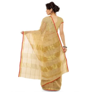 Women's Kota Doria Cotton Saree With Blouse (Chikoo,6-3 Mtrs) - Image 3