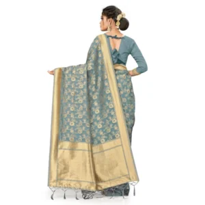 Women's Banarasi (Spun Cotton) Saree (Grey,5-6 Mtrs) - Image 2