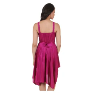 Women's Satin Short Nighty with Sleeve Less(Color: Wine, Neck Type: Square Neck) - Image 2