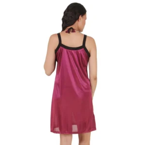 Women's Satin Short Nighty with Sleeve Less(Color: Dark Wine and Black, Neck Type: Square Neck) - Image 2