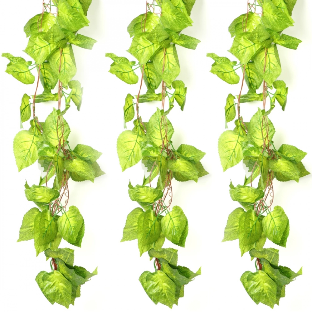 Pack Of 3 Silk Polyester Artificial Money Plant Leaf Vine Hanging Garland Foliage Flowers Leaf Plants For Wall Decoration (Color: Green,Length: 15 Feet)