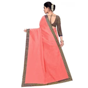 Women's Chanderi Cotton Lace Border Saree With Blouse (Peach, 5-6 Mtrs) - Image 3