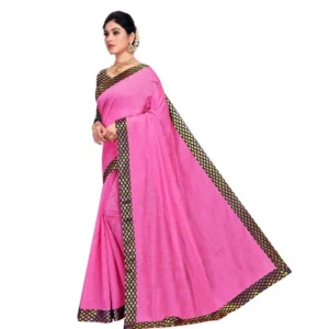 Women's Chanderi Cotton Lace Border Saree With Blouse (Pink, 5-6 Mtrs) - Image 2
