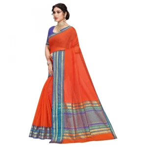 Women's Kota Doria Cotton Bordered Saree With Blouse (Fanta, 5-6 Mtrs) - Image 2